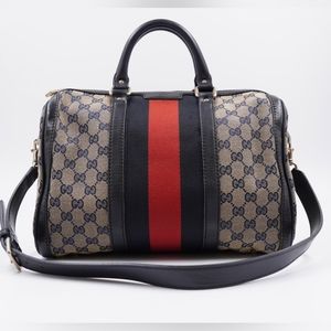 L46❤️Gucci Vintage Web Boston Bag GG Canvas